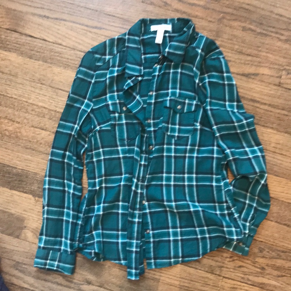 green flannel, fits like XS